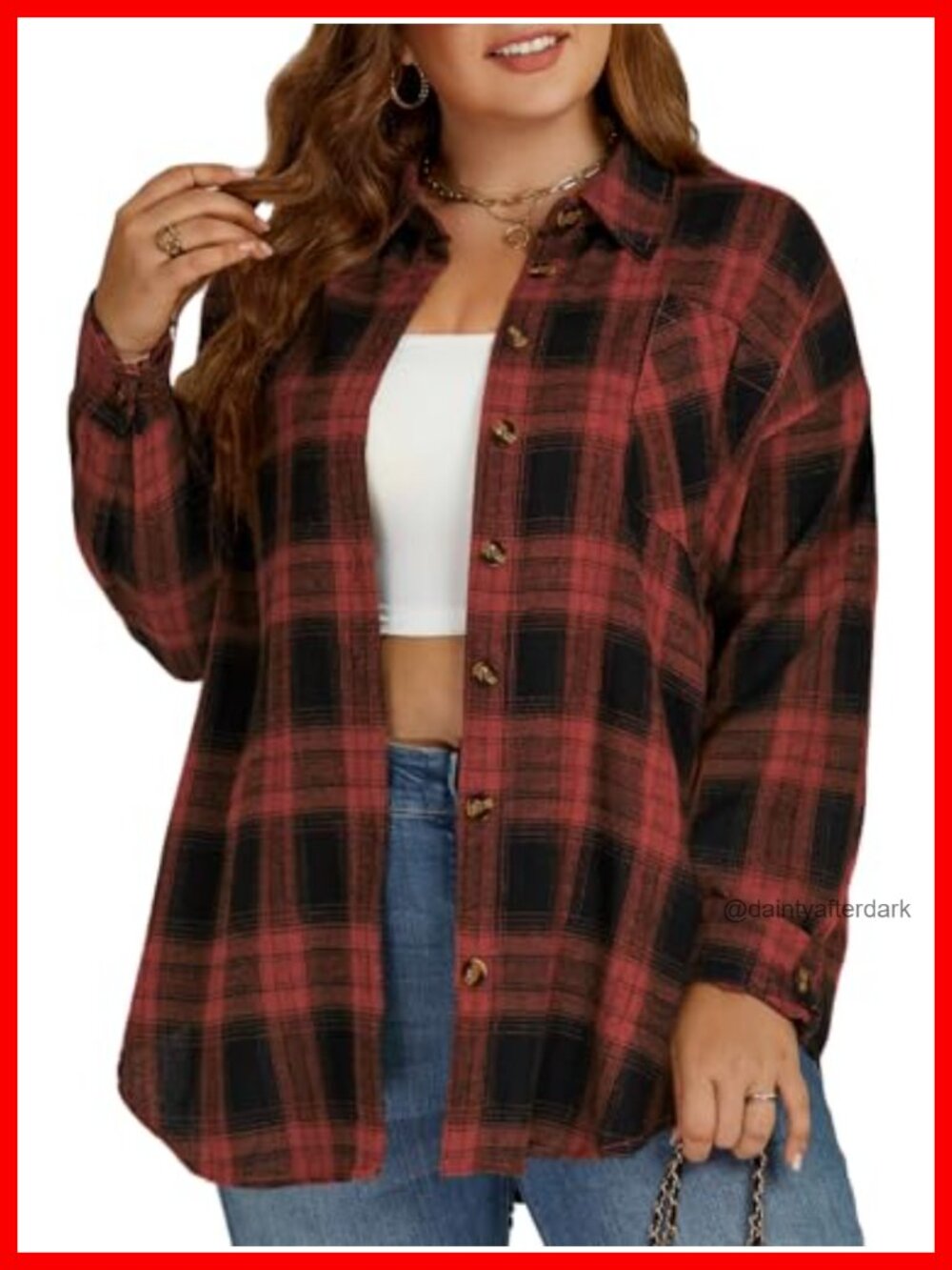 Plus Size Buffalo Plaid Flannel Shirt Button Down Tunic